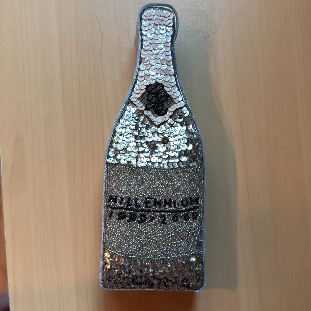 Vintage Sequin & Satin  1998 Champagne Bottle Trinket Box Millennium 1999/ 2000